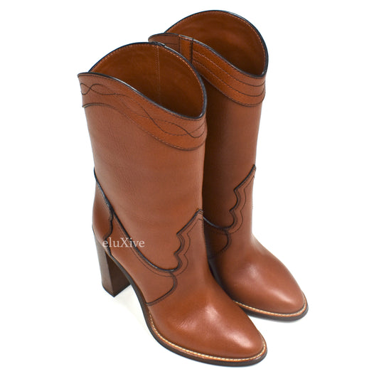 Saint Laurent - Brown Leather Kate 90 Western Boots