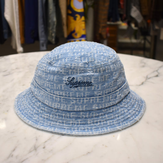 Supreme - Needle Punch Denim Logo Bucket Hat (Blue)