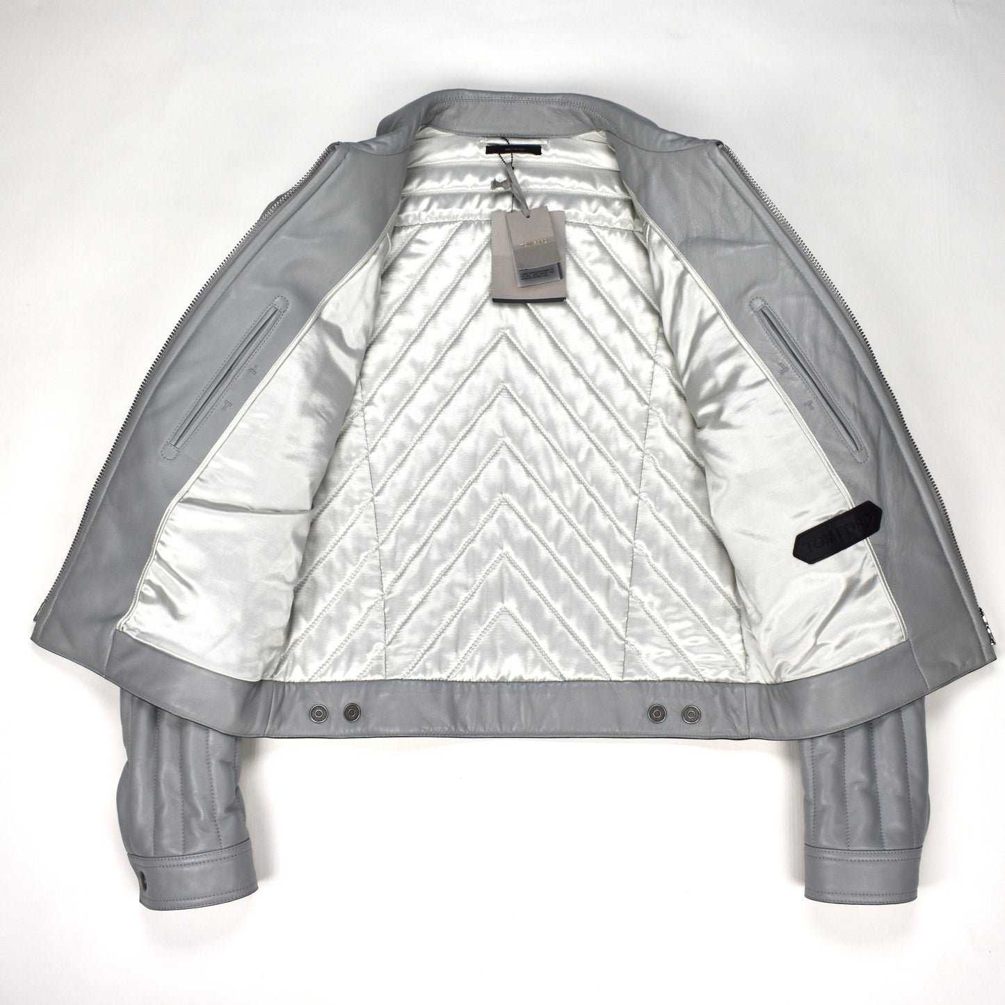 Tom Ford - Gray Padded Leather Racer Jacket