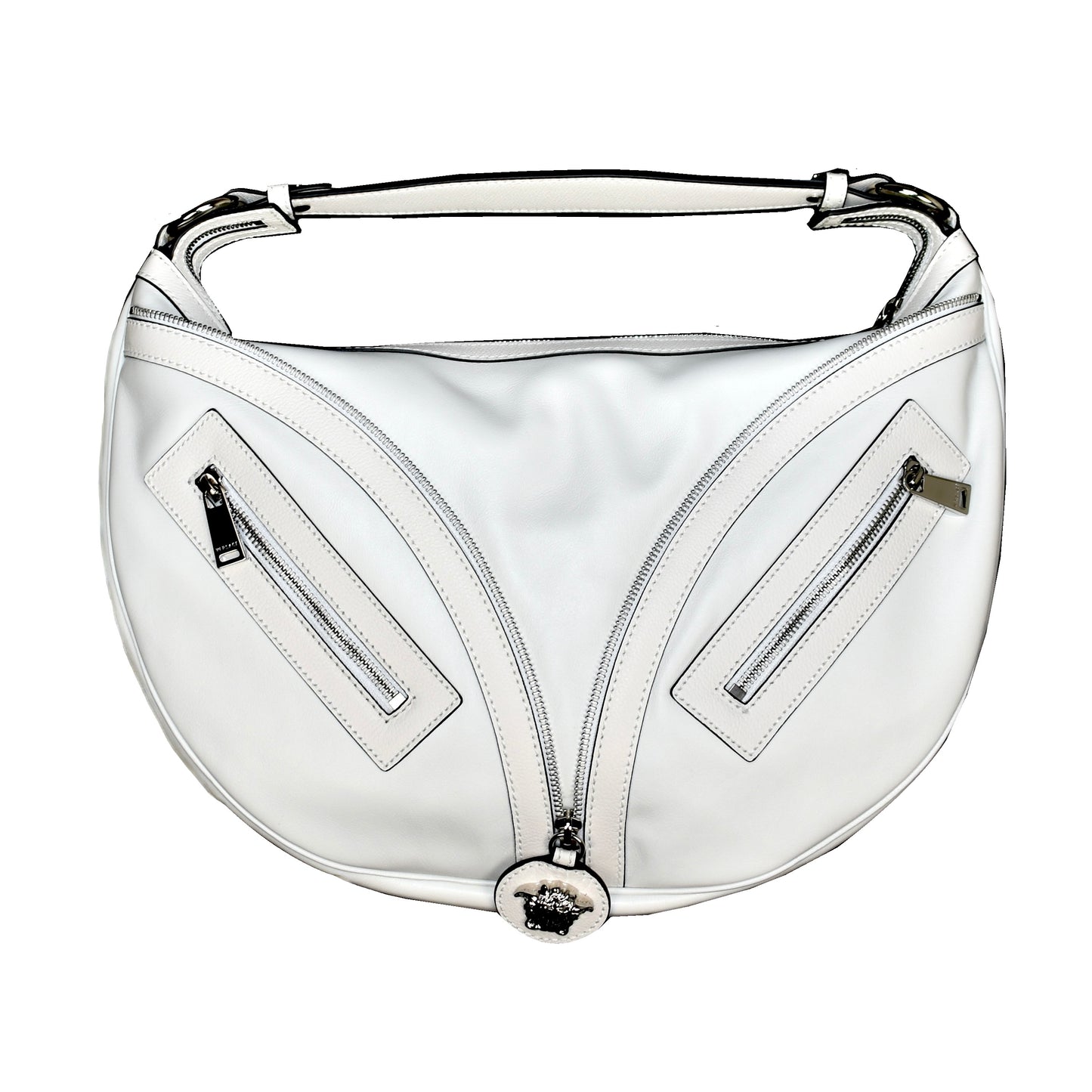 Versace - White Leather Medusa Logo Hobo Bag