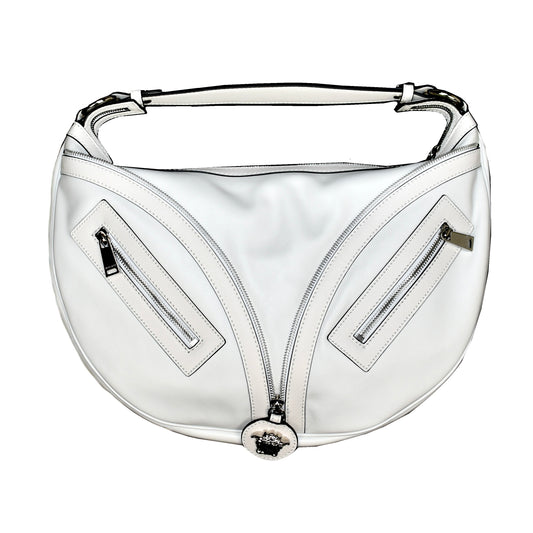 Versace - White Leather Medusa Logo Hobo Bag