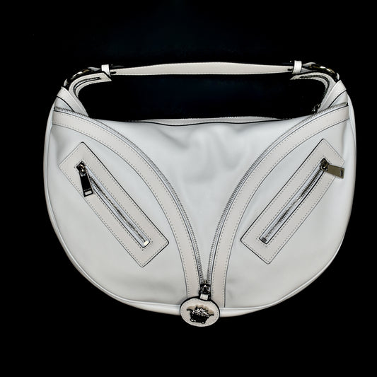 Versace - White Leather Medusa Logo Hobo Bag