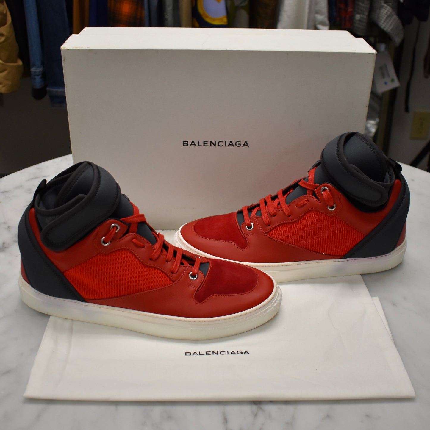 Balenciaga - Red / Navy Multi Material Mid Top Sneakers
