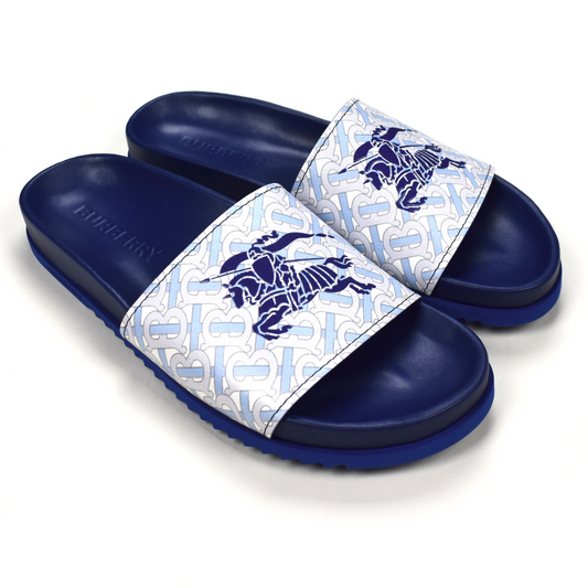 Burberry - Blue Leather TB Monogram Logo Melroy Slides