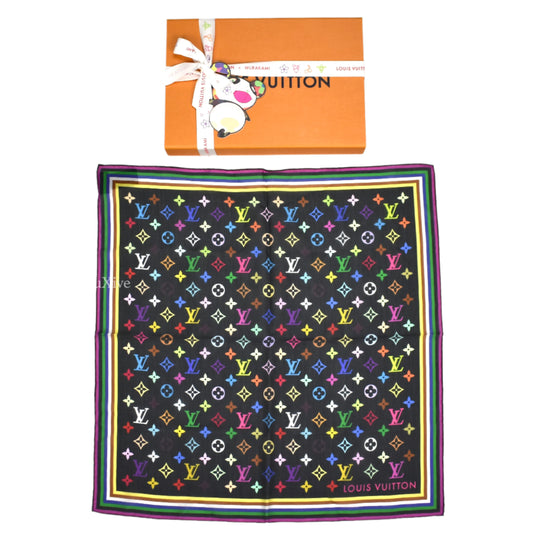 Louis Vuitton x Murakami - Multicolor Square 55 Silk Scarf/Bandana (Black)