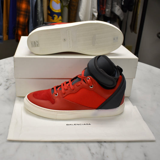 Balenciaga - Red / Navy Multi Material Mid Top Sneakers