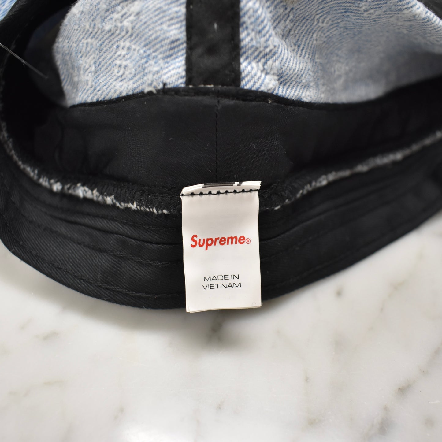 Supreme - Needle Punch Denim Logo Bucket Hat (Blue)