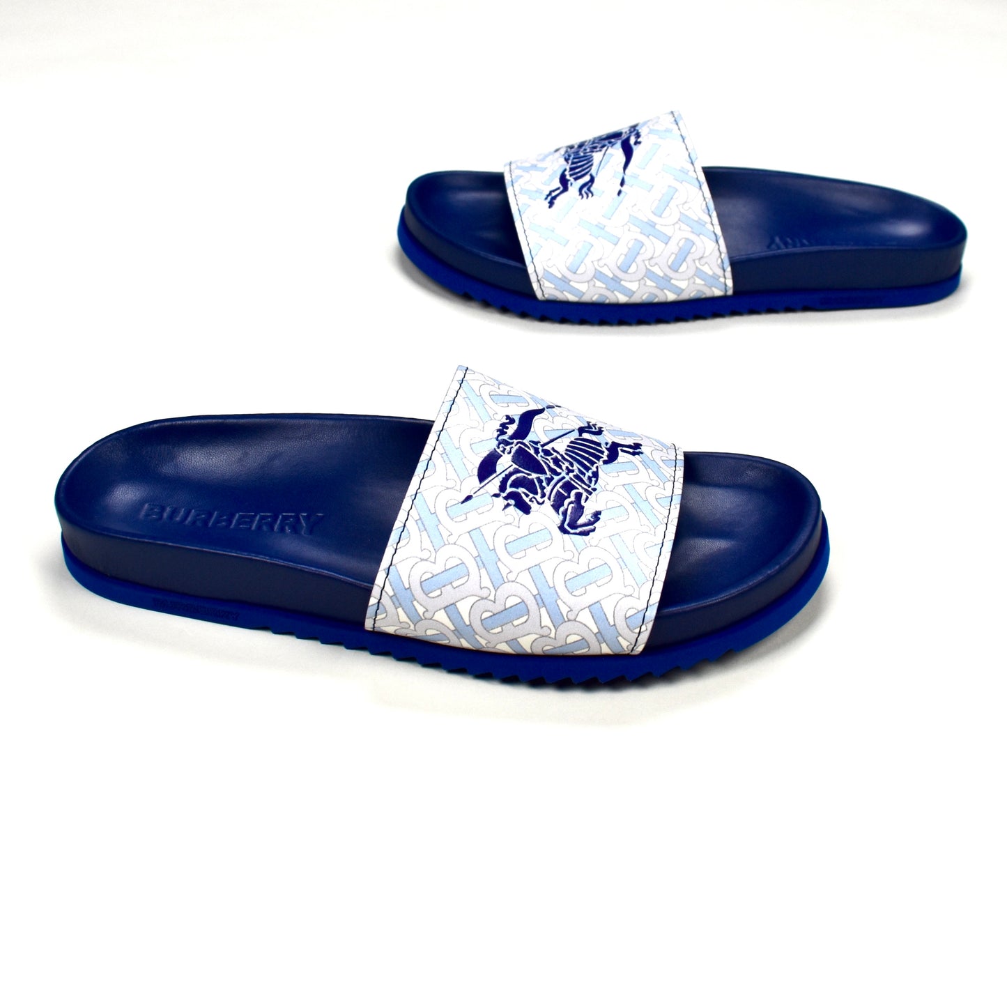 Burberry - Blue Leather TB Monogram Logo Melroy Slides