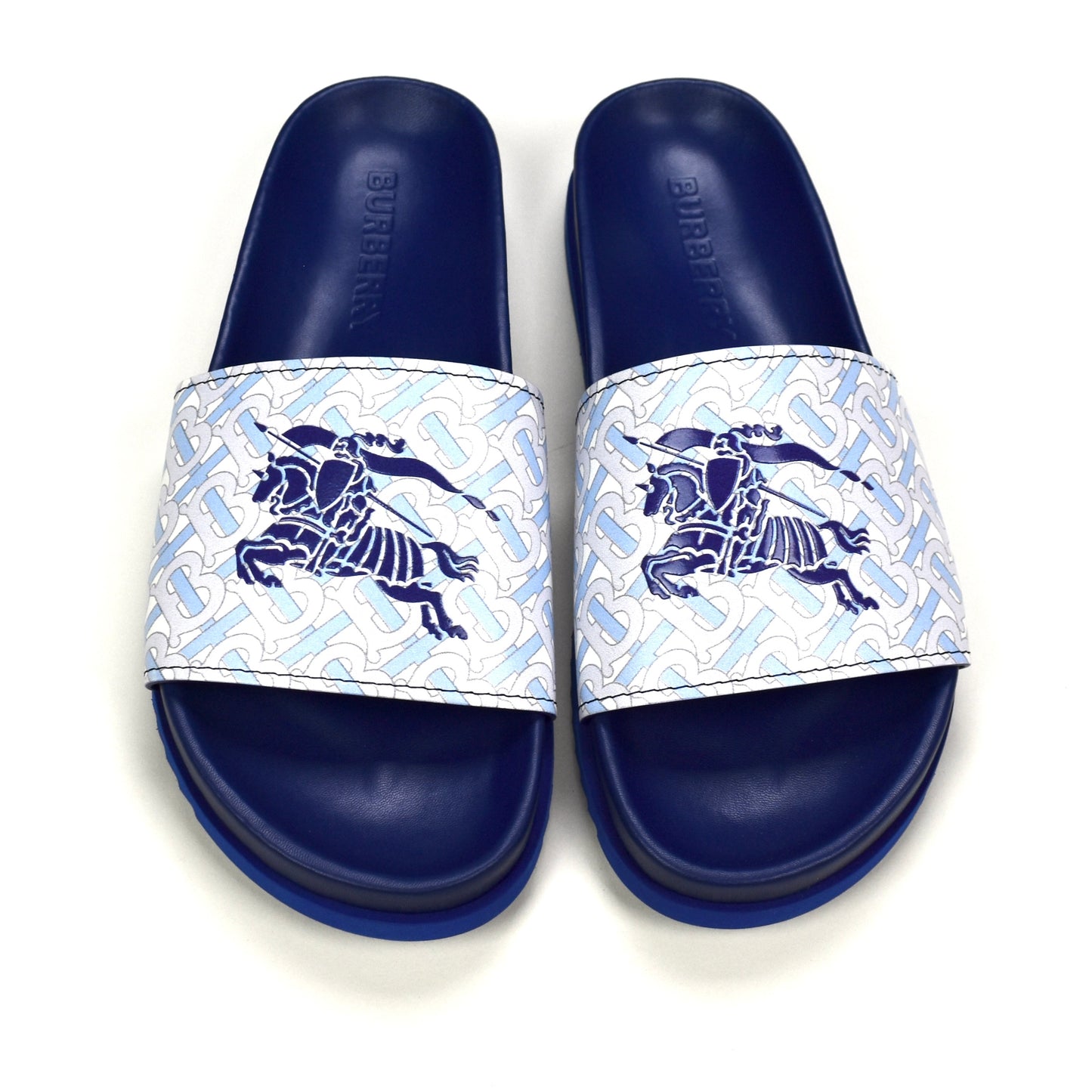 Burberry - Blue Leather TB Monogram Logo Melroy Slides