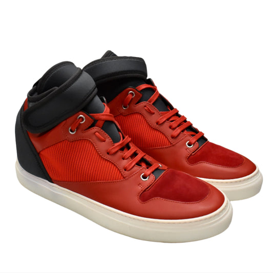 Balenciaga - Red / Navy Multi Material Mid Top Sneakers
