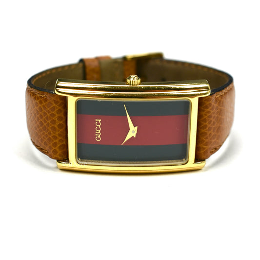 Gucci - 2600M Gold Web Stripe Dial Tank Watch