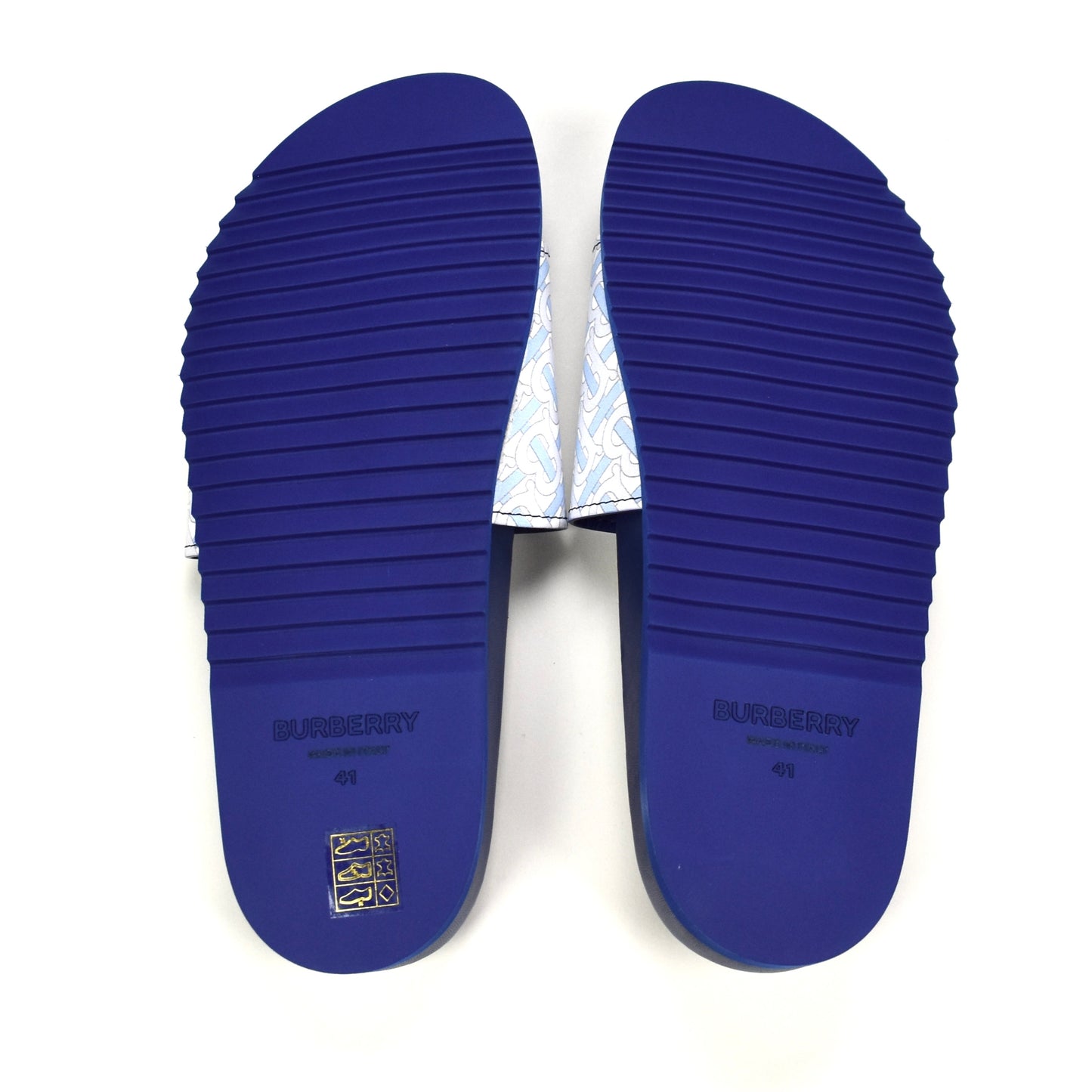 Burberry - Blue Leather TB Monogram Logo Melroy Slides