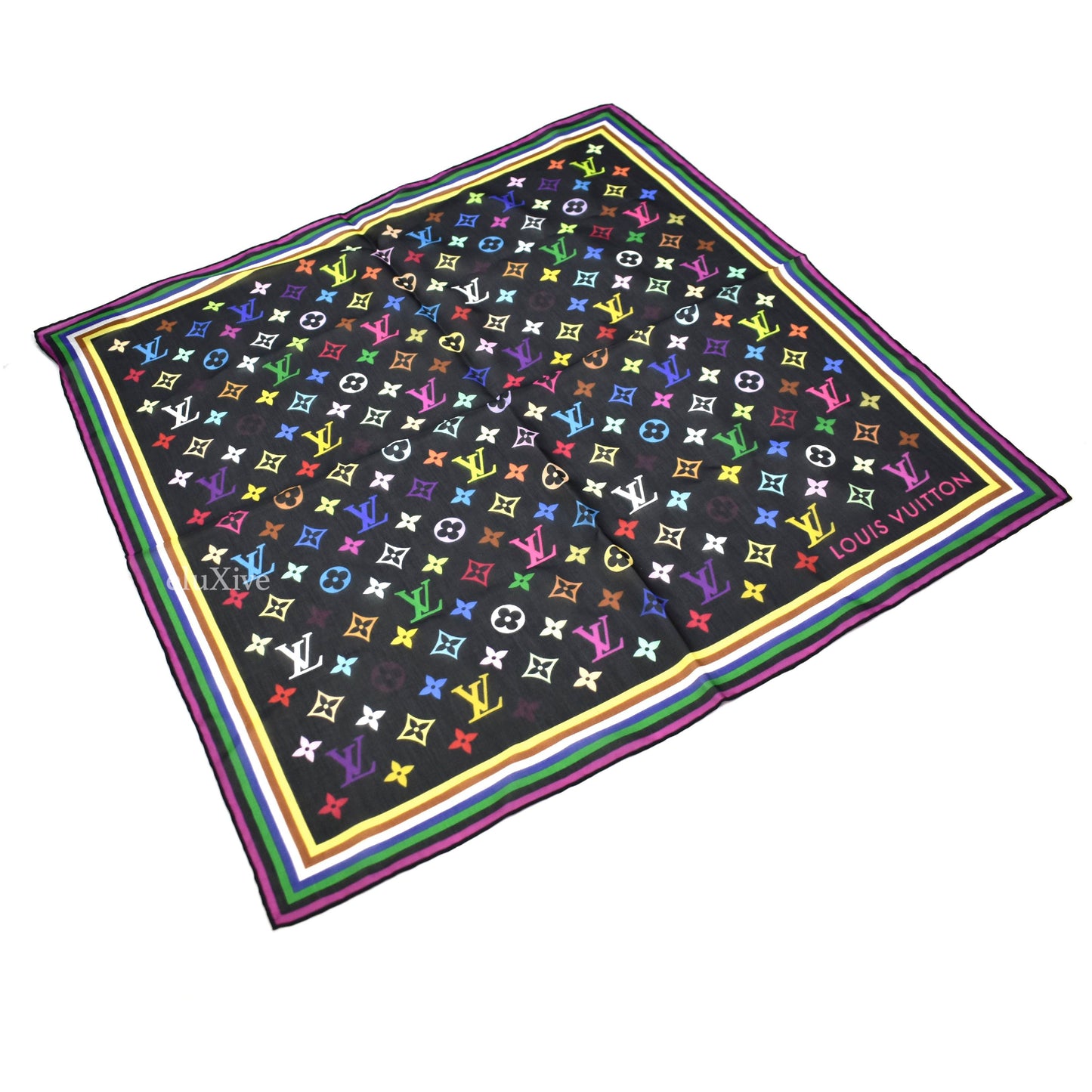 Louis Vuitton x Murakami - Multicolor Square 55 Silk Scarf/Bandana (Black)