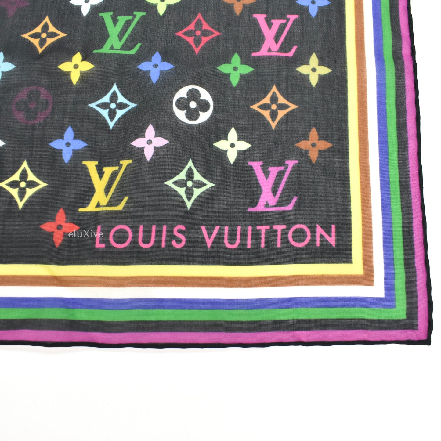 Louis Vuitton x Murakami - Multicolor Square 55 Silk Scarf/Bandana (Black)