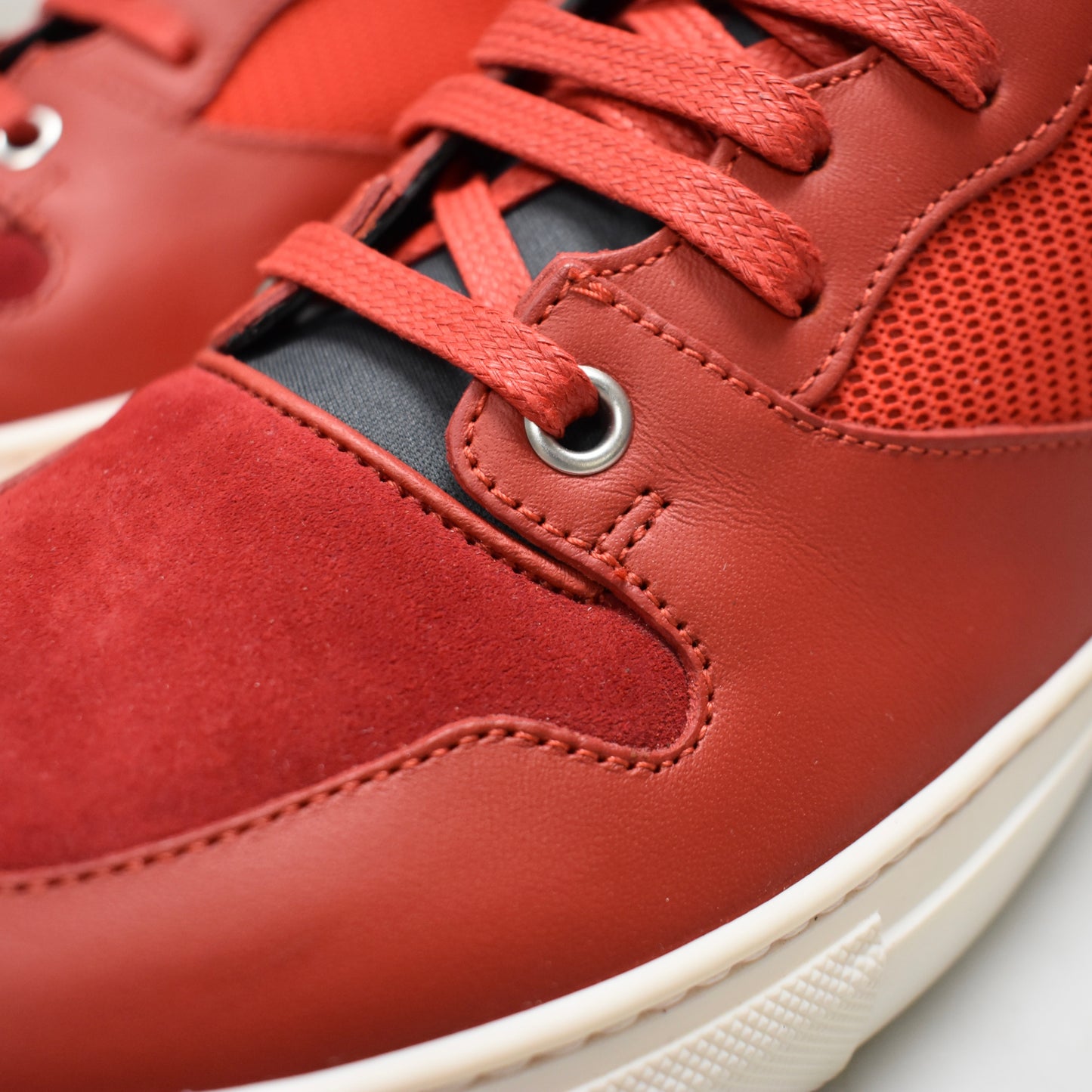 Balenciaga - Red / Navy Multi Material Mid Top Sneakers