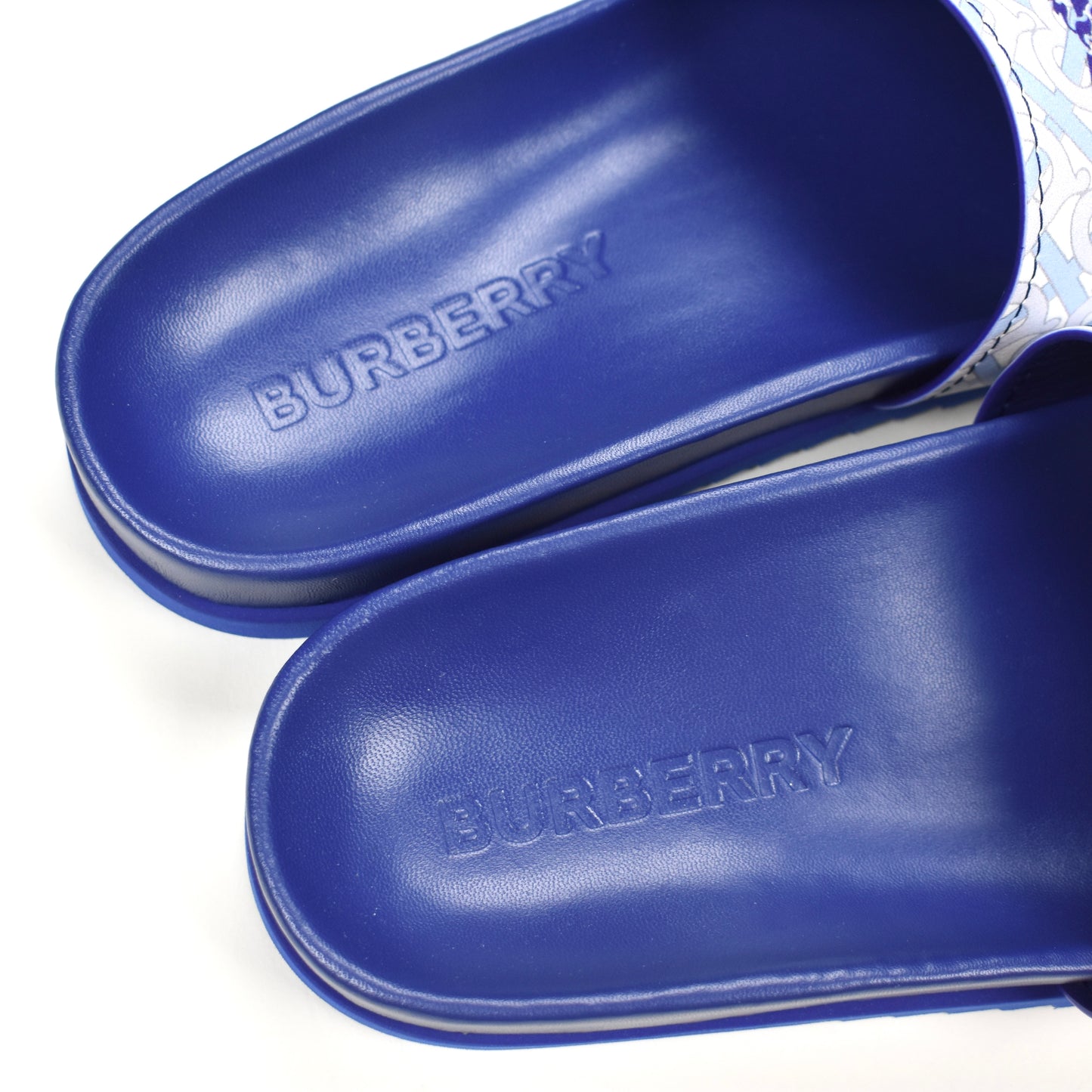 Burberry - Blue Leather TB Monogram Logo Melroy Slides