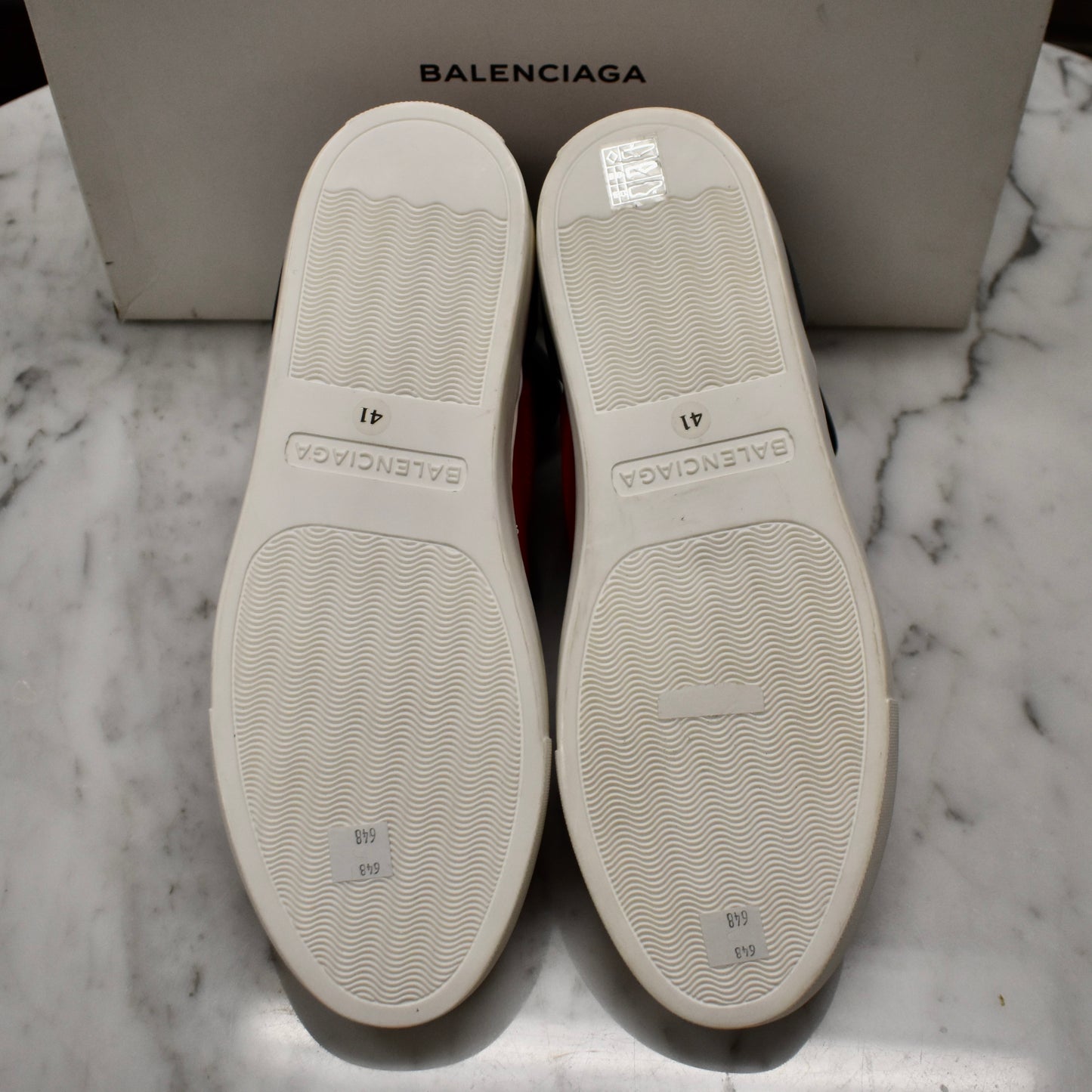 Balenciaga - Red / Navy Multi Material Mid Top Sneakers