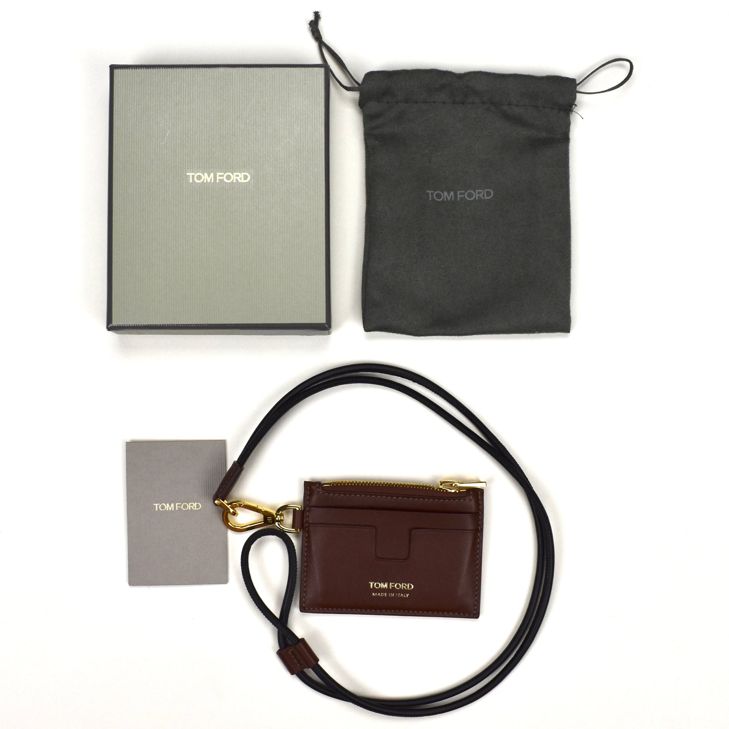 Tom Ford - Brown Leather Card Holder w/ Strap