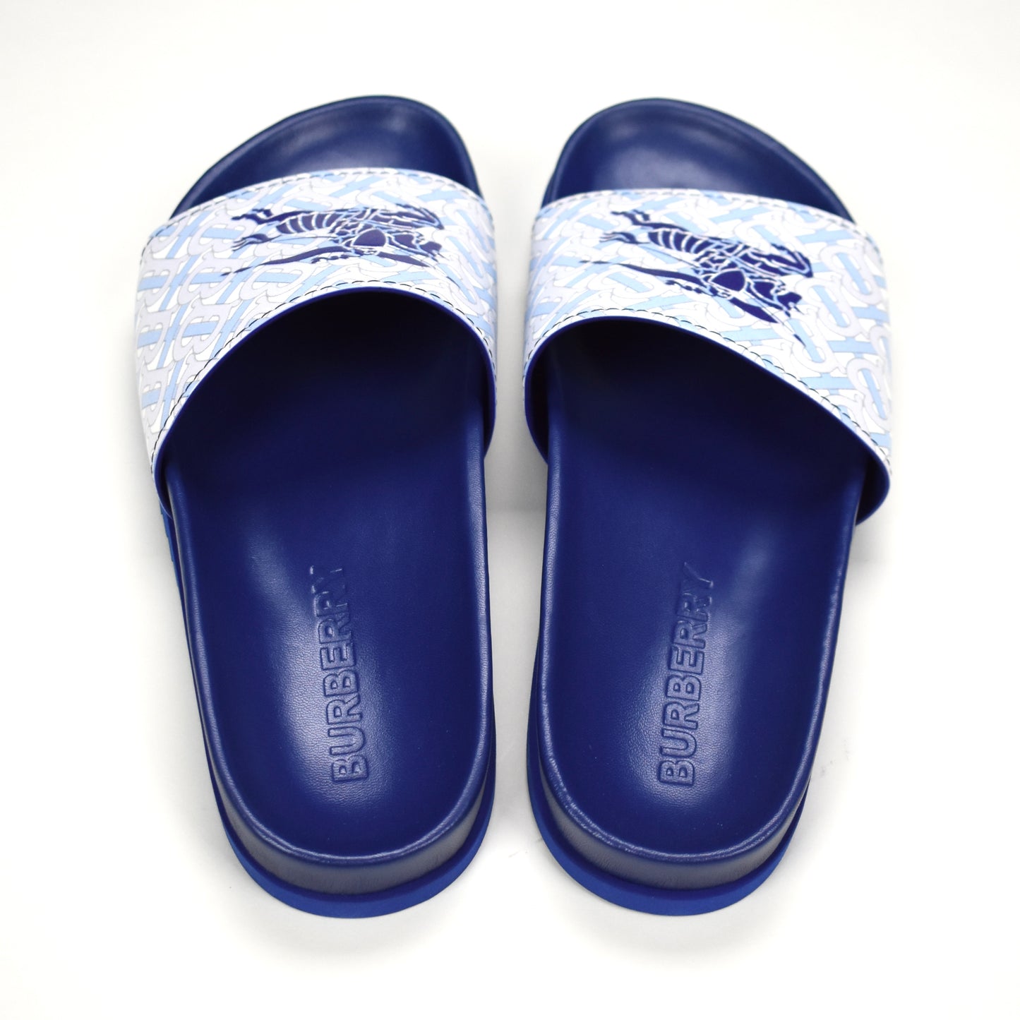 Burberry - Blue Leather TB Monogram Logo Melroy Slides