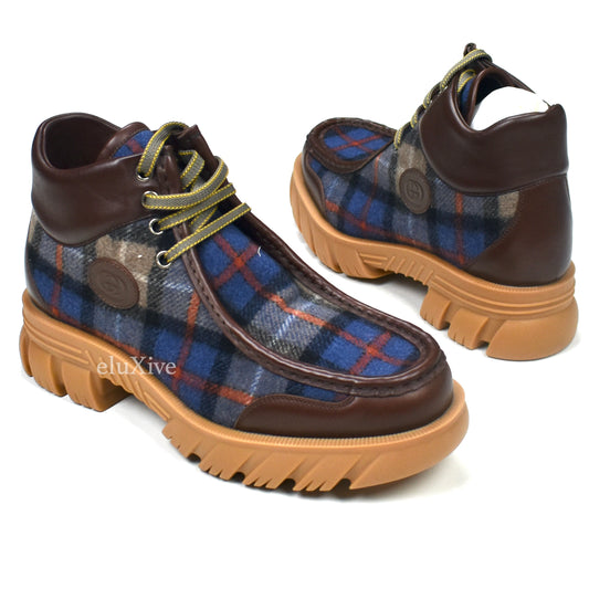 Gucci - Plaid Wool / Leather Chunky Sole Hiking Boots