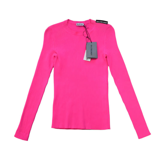 Balenciaga - Bright Pink Technic Rib Knit Logo Tag Sweater