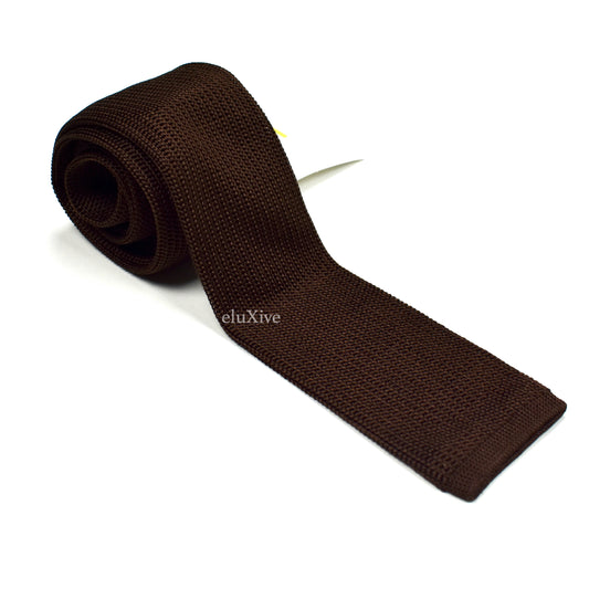 Brioni - Brown 100% Silk Tricot Knit Tie