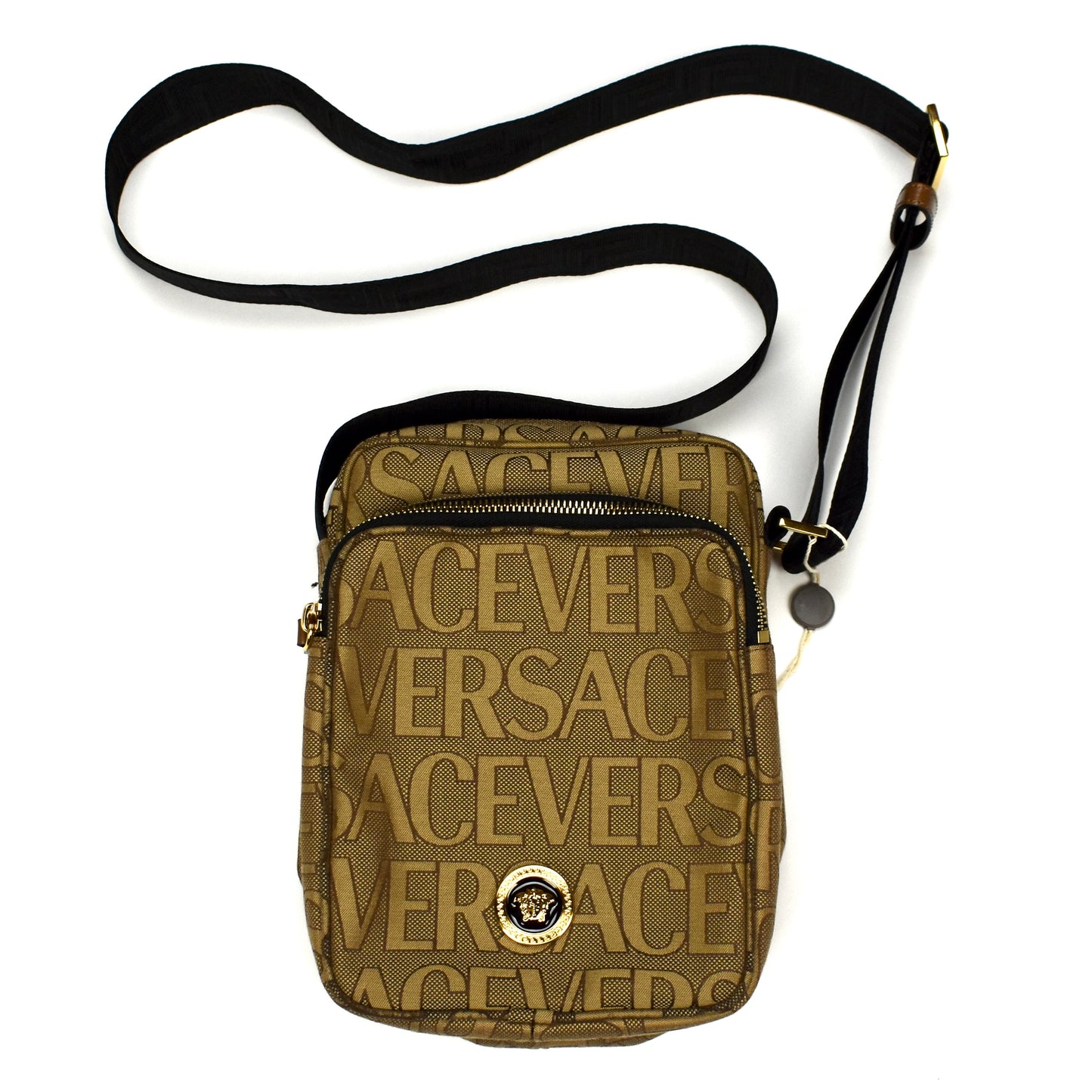 Versace - Brown Logo Woven Crossbody Bag