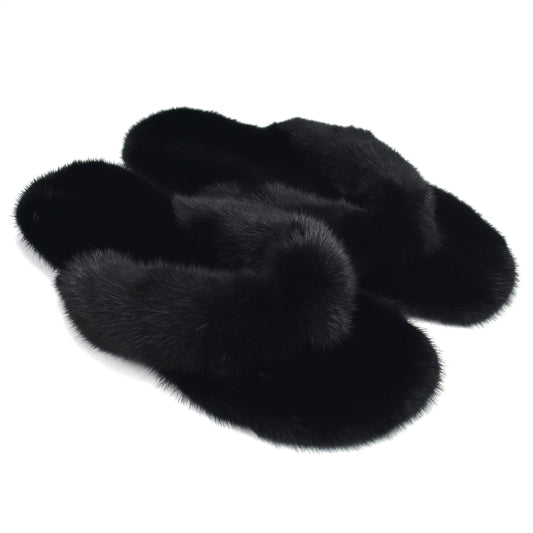 Saint Laurent - Black Genuine Fur Pepe Flip Flops
