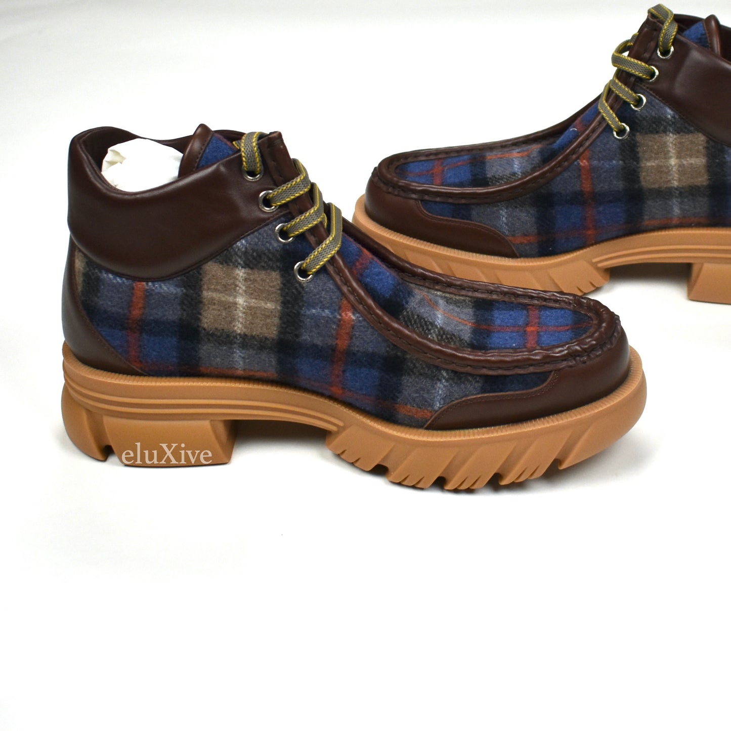 Gucci - Plaid Wool / Leather Chunky Sole Hiking Boots