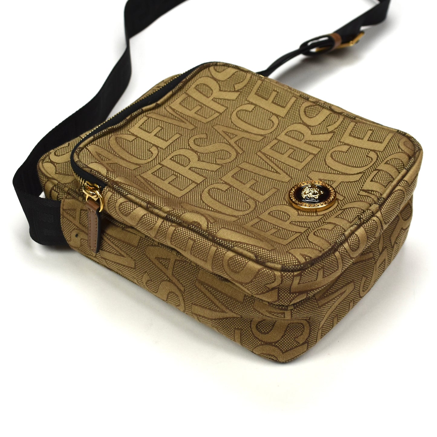 Versace - Brown Logo Woven Crossbody Bag