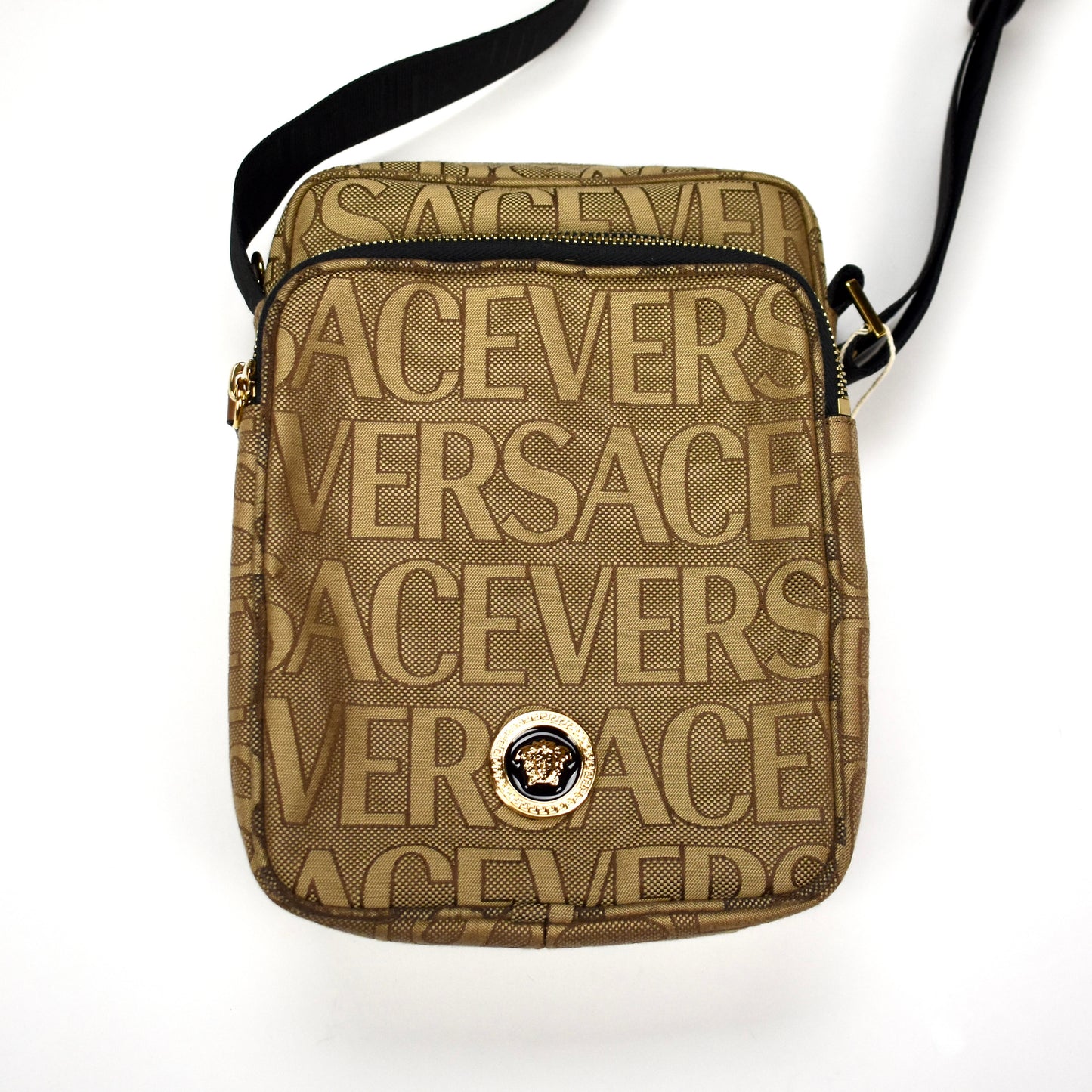 Versace - Brown Logo Woven Crossbody Bag