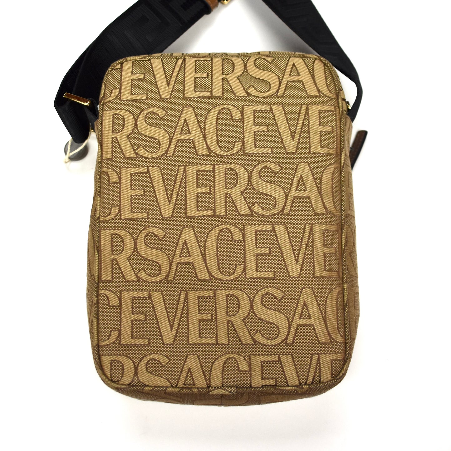 Versace - Brown Logo Woven Crossbody Bag