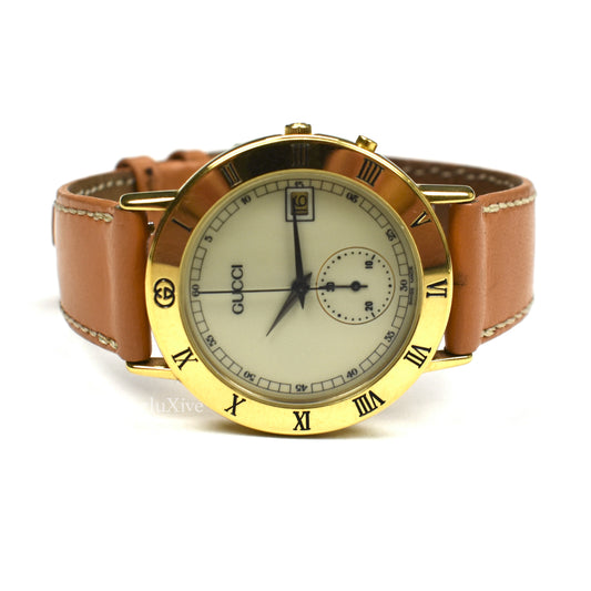 Gucci - 3800M Gold Cream Dial Chronograph Watch