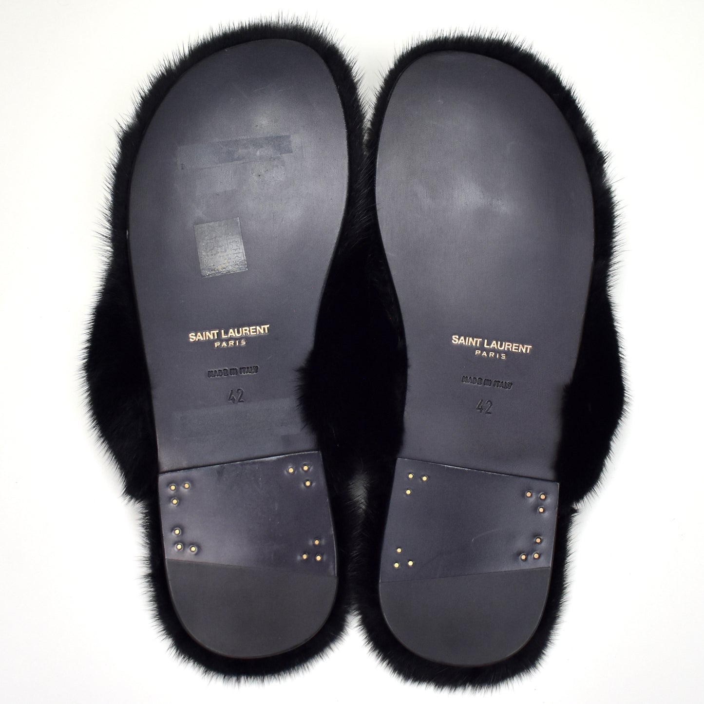 Saint Laurent - Black Genuine Fur Pepe Flip Flops