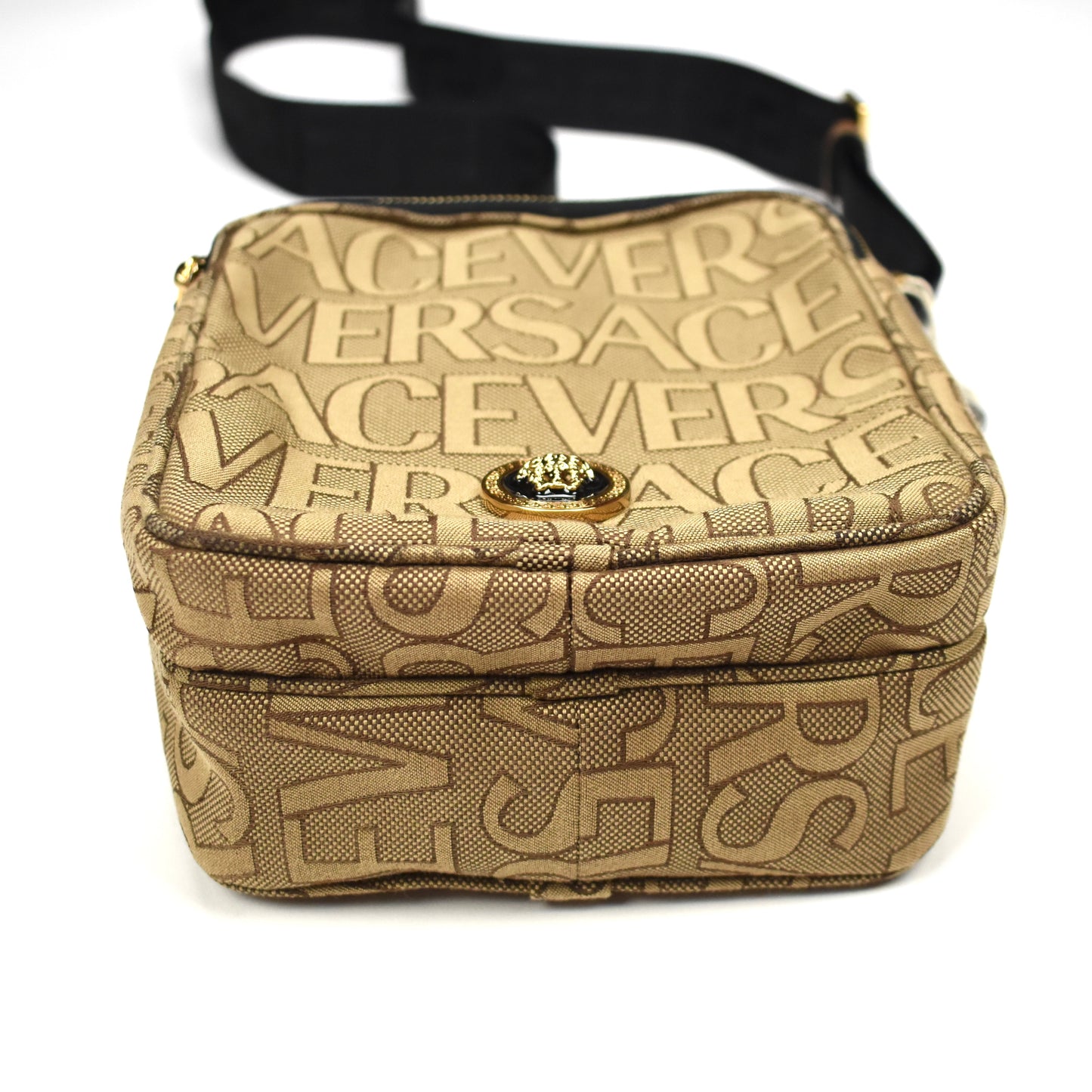 Versace - Brown Logo Woven Crossbody Bag