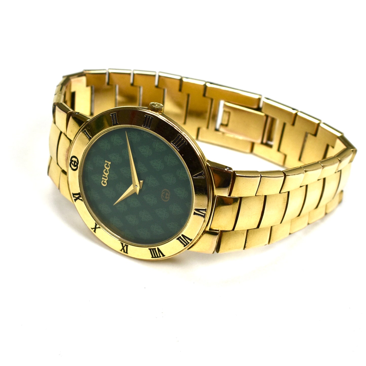 Gucci - 3300M Gold / Green Crest Dial Watch