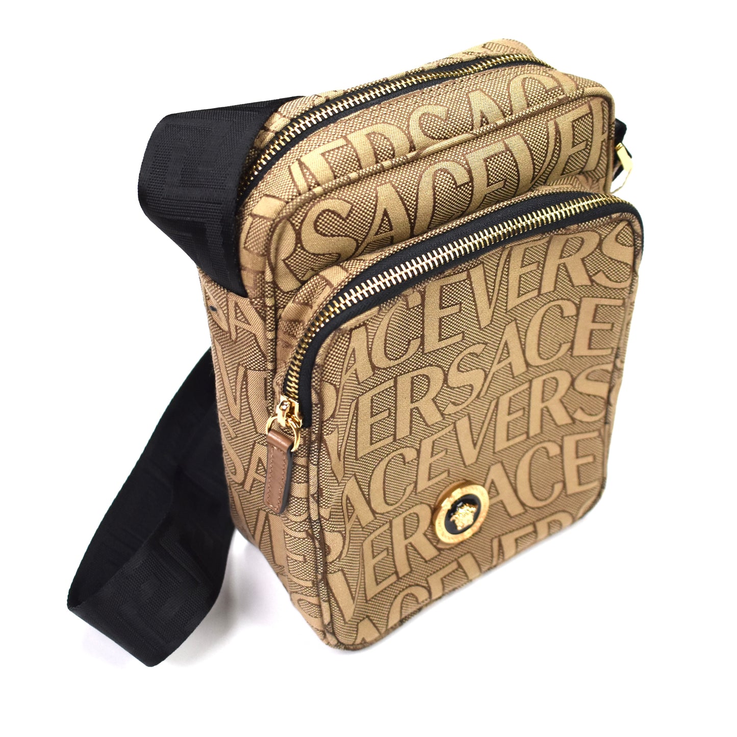 Versace - Brown Logo Woven Crossbody Bag