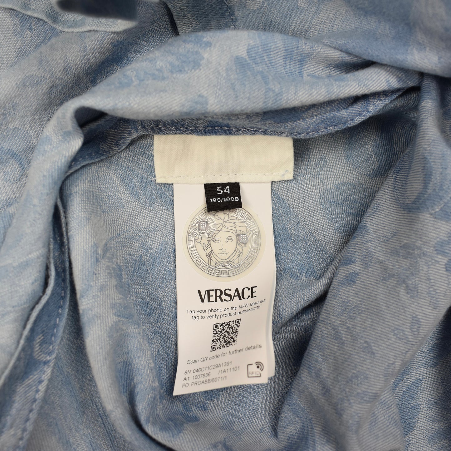Versace - Denim Chambray Baroque Woven Snap Button Shirt