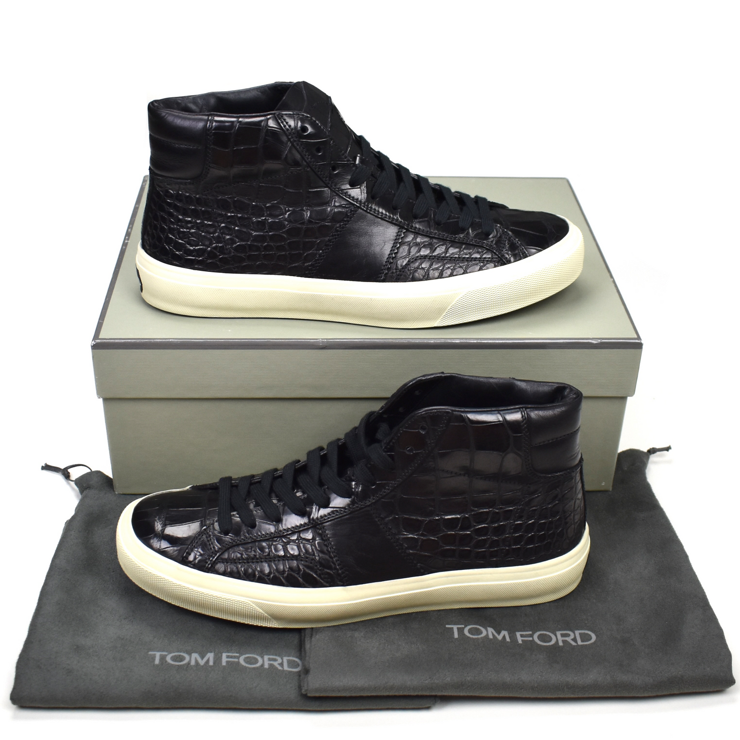 Tom Ford - Black Exotic Alligator Cambridge Sneakers