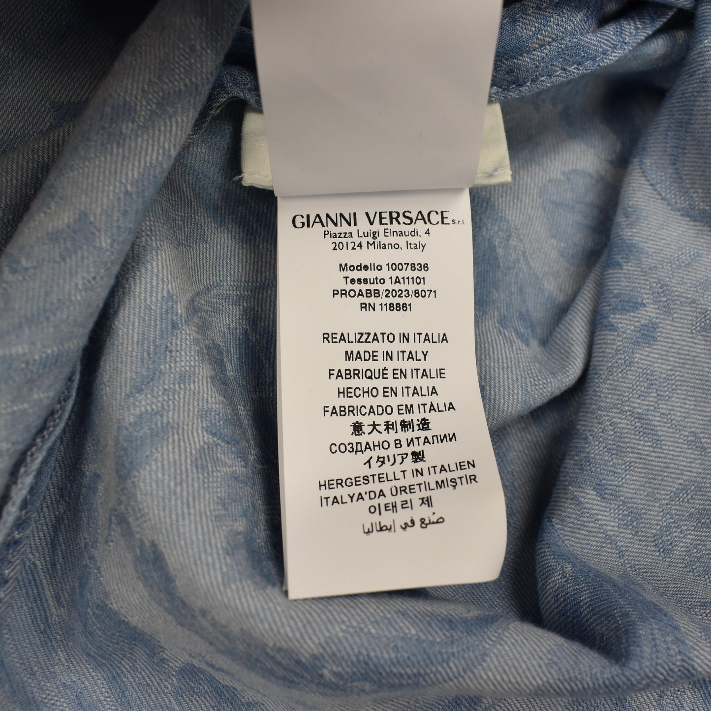 Versace - Denim Chambray Baroque Woven Snap Button Shirt