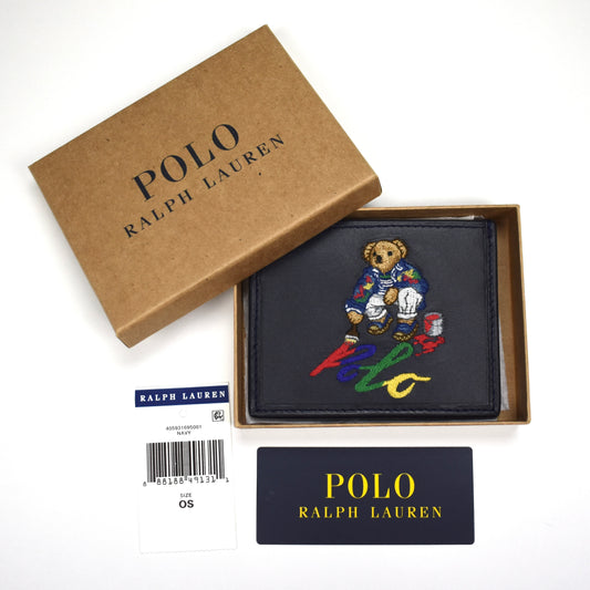 Polo Ralph Lauren - Navy Leather Bear Embroidered Card Holder