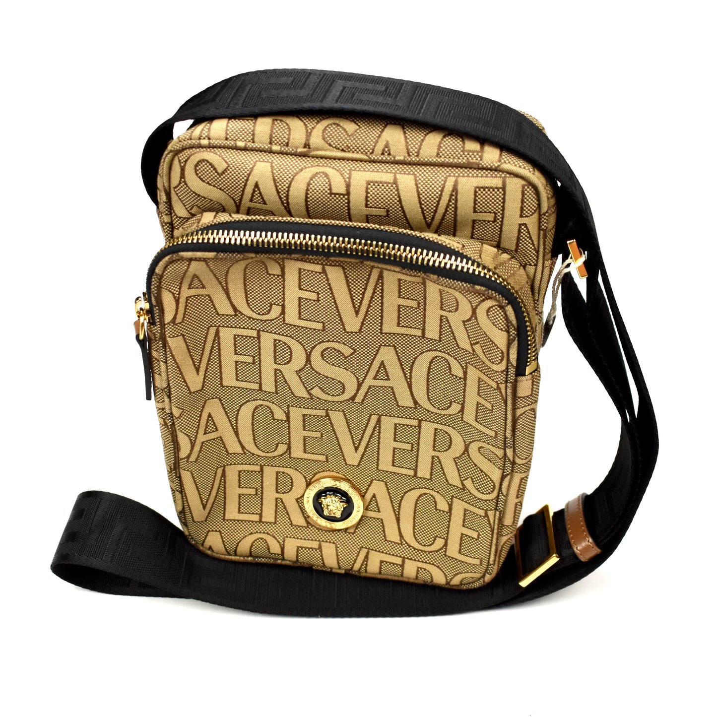 Versace - Brown Logo Woven Crossbody Bag