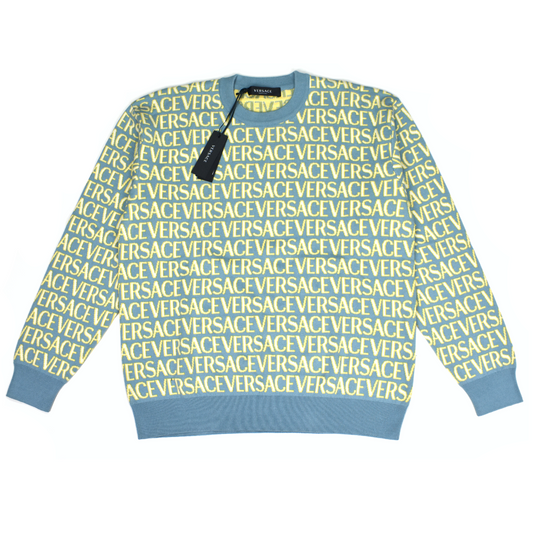 Versace - Light Blue Allover Logo Knit Sweater