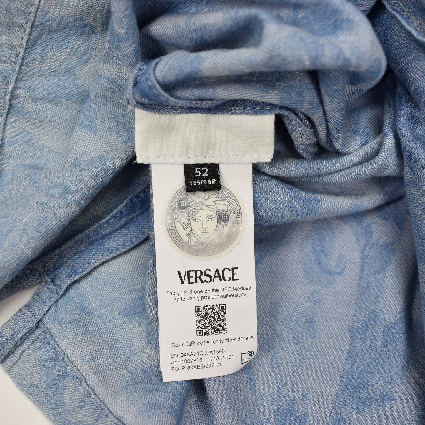 Versace - Denim Chambray Baroque Woven Snap Button Shirt