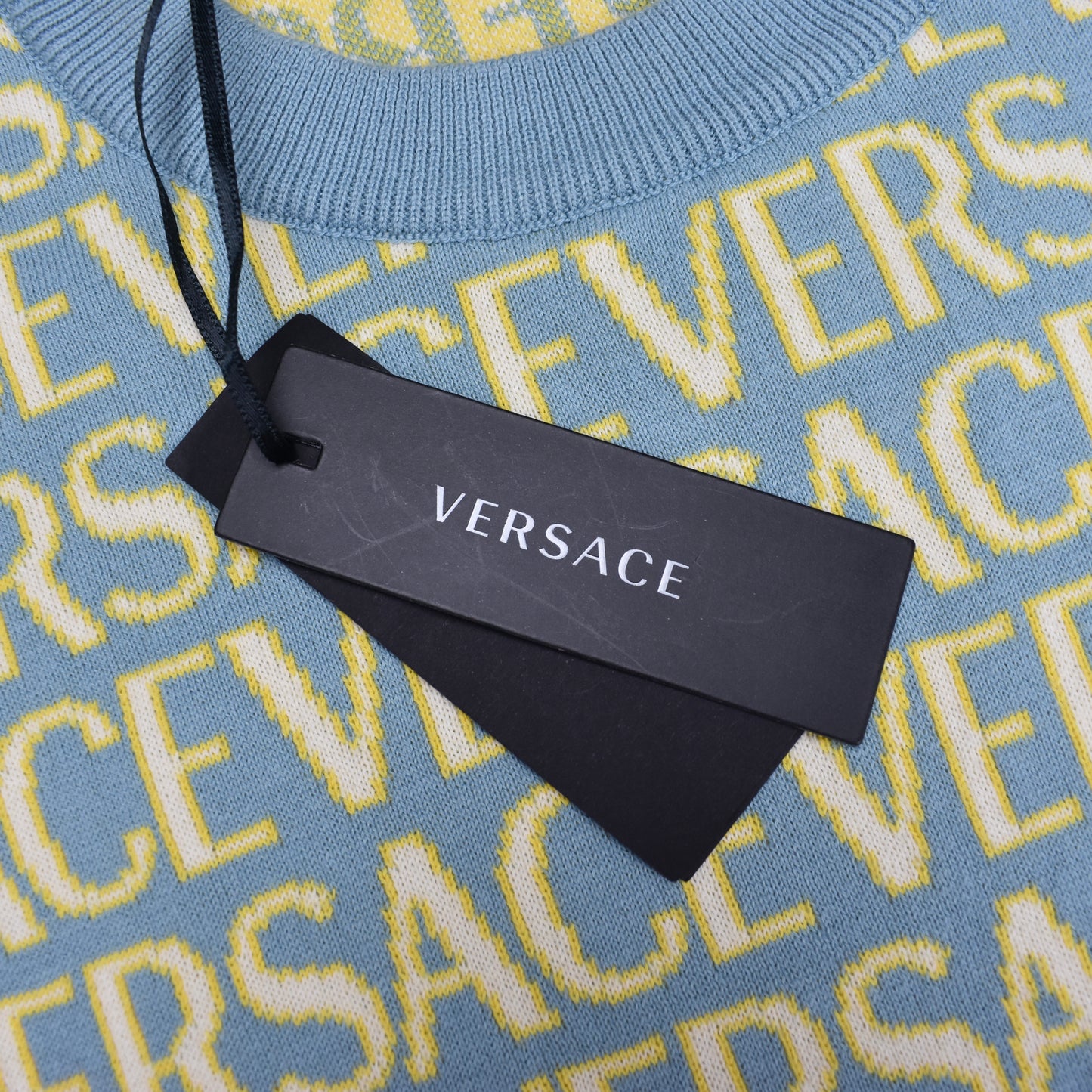 Versace - Light Blue Allover Logo Knit Sweater