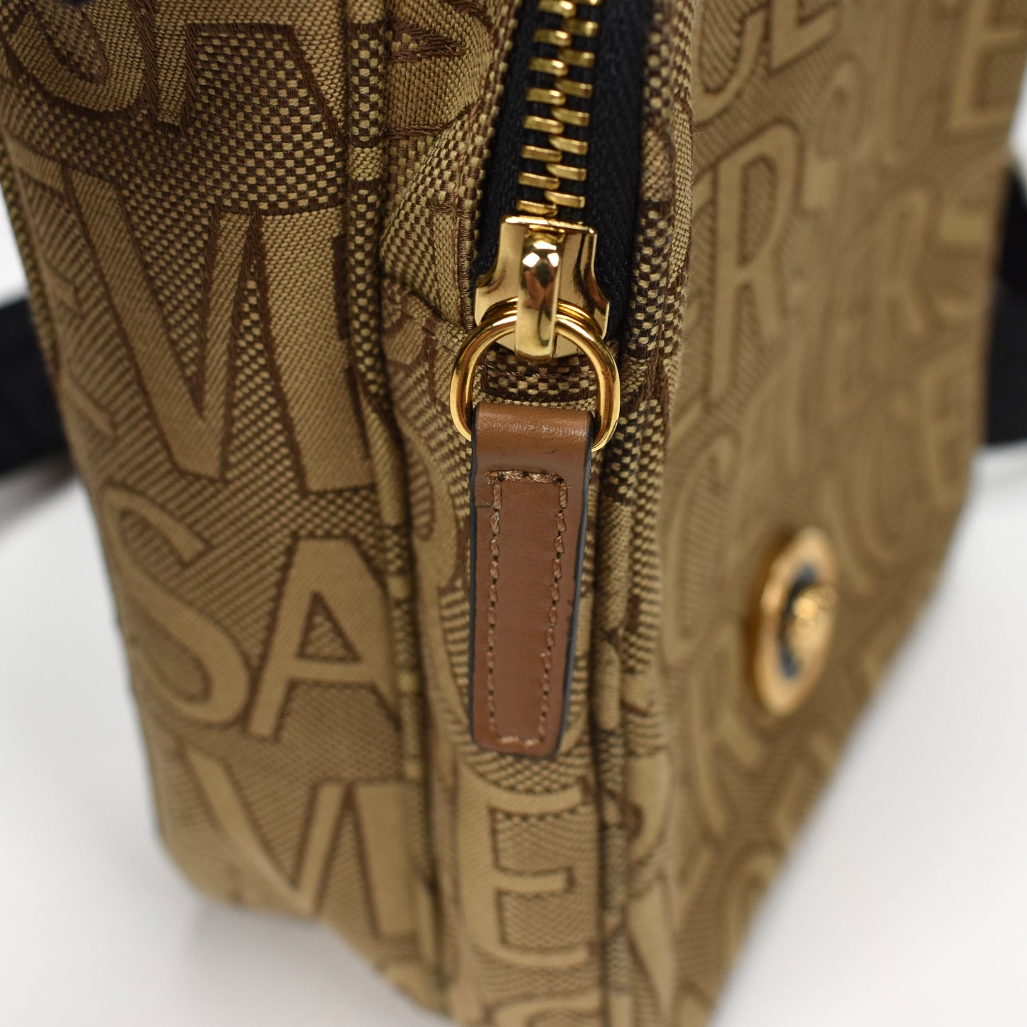Versace - Brown Logo Woven Crossbody Bag