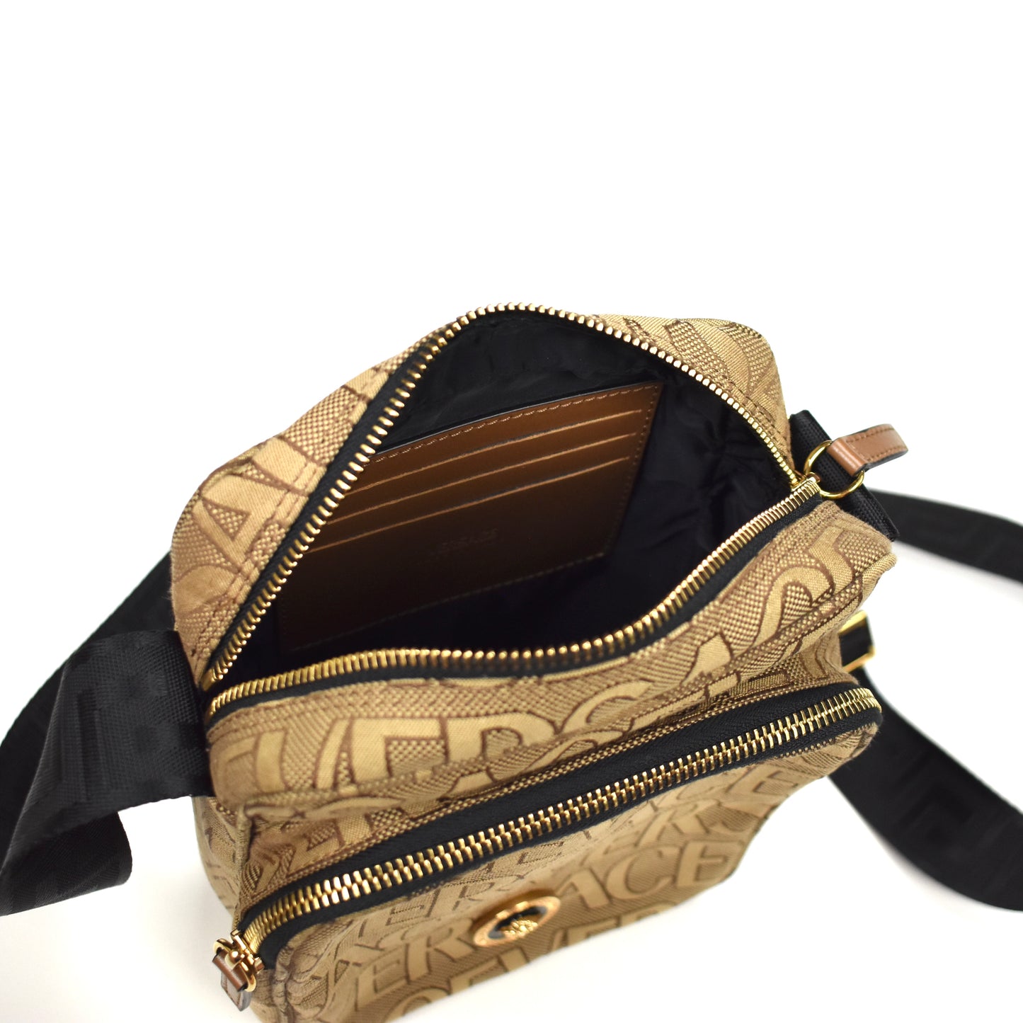 Versace - Brown Logo Woven Crossbody Bag