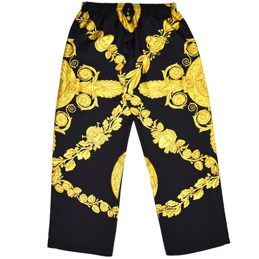 Versace - Black / Gold Barocco Print Silk Lounge Pants