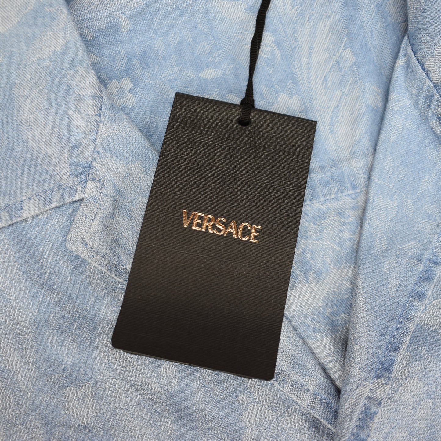 Versace - Denim Chambray Baroque Woven Snap Button Shirt