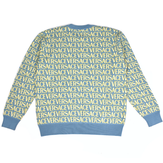 Versace - Light Blue Allover Logo Knit Sweater